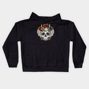 Skull with Various Objects and Plants Kids Hoodie